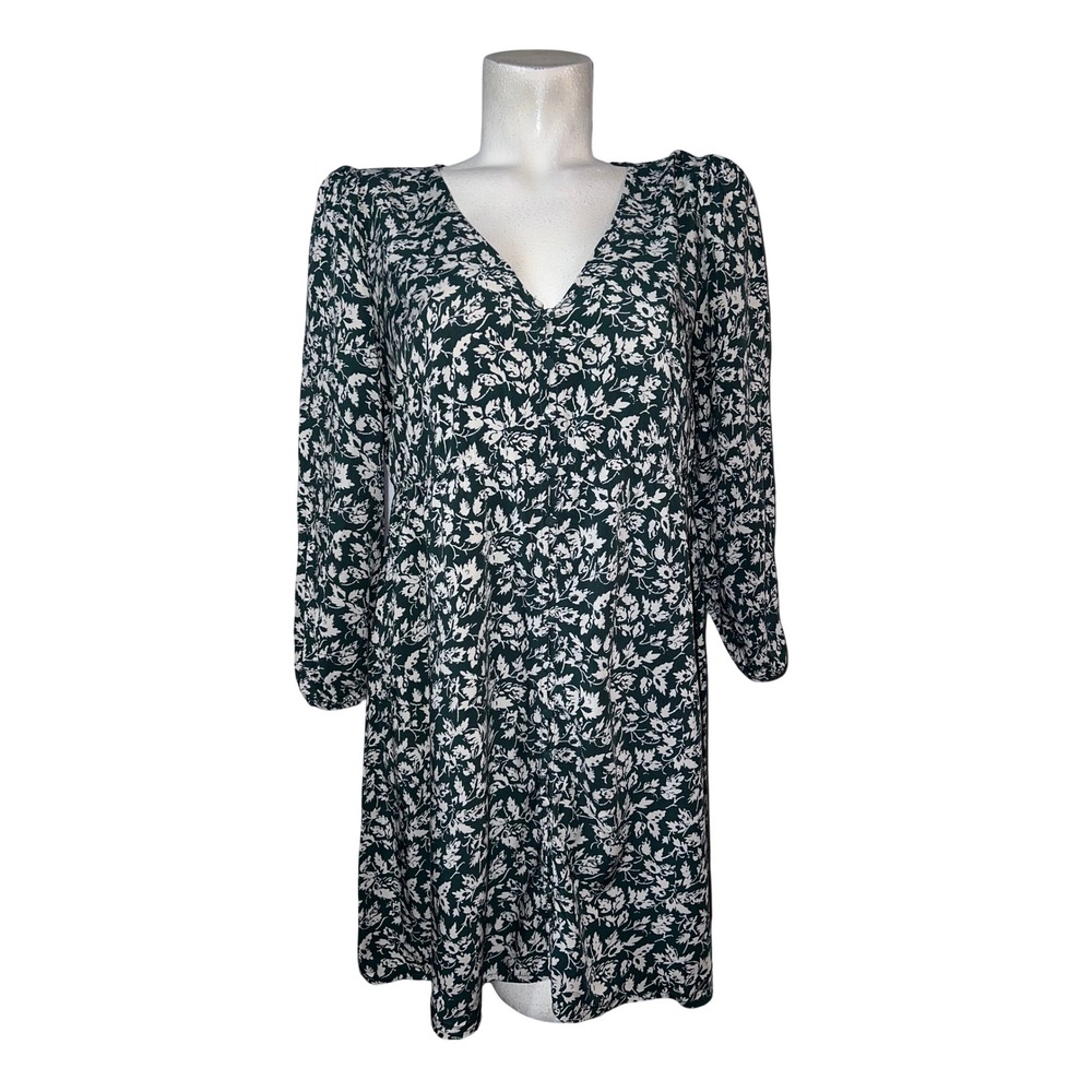Madewell Green Floral V-Neck Button Front Long Sleeve Mini Dress Size M